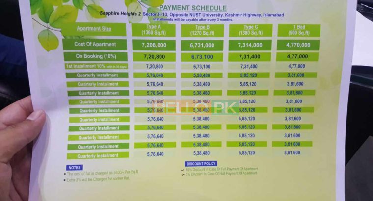 1 & 2 Bed Luxury Apartments On Easy installment.Separate Car Parking,Full Security System.Near Islamabad Airport