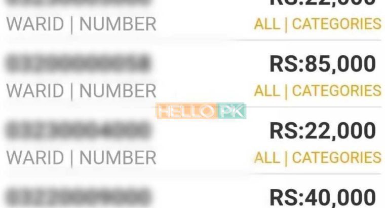 Are You Want Golden Numbers ? Jazz Warid Ufone Zong.Available for Sale.