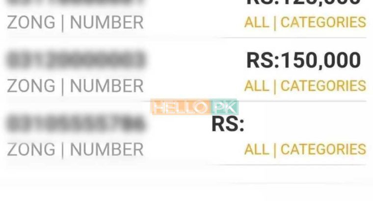 Are You Want Golden Numbers ? Jazz Warid Ufone Zong.Available for Sale.