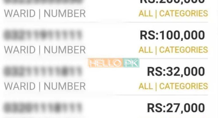 Are You Want Golden Numbers ? Jazz Warid Ufone Zong.Available for Sale.