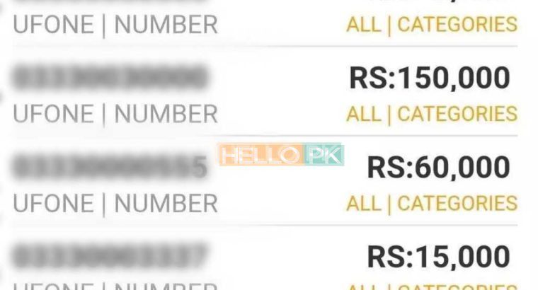 Are You Want Golden Numbers ? Jazz Warid Ufone Zong.Available for Sale.