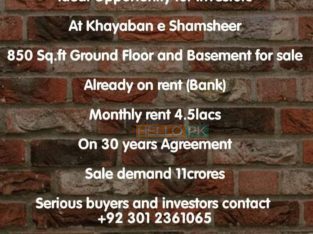 Ideal Opportunity For Investor At Khayaban e Shumsheer 850 sq.ft Ground Floor And Bassment For Sale.Already On Rent