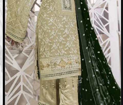 Primium Quality.3pc Lawn with Bamber chiffon Embroidery.Delivery All Pakistan