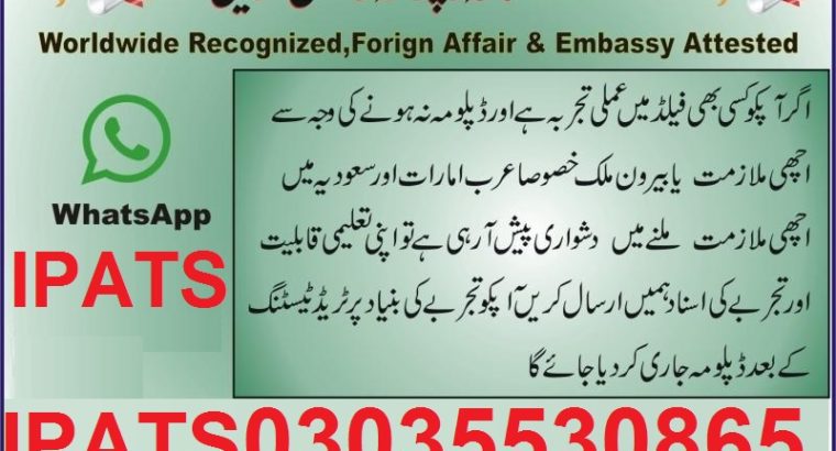 Diploma hasal karai experience based one years two and three years Diplomas