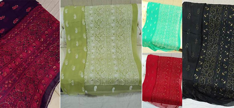 Beautiful Bember Shafoon Chiknkari with Sequence Work Shirt Dubatta