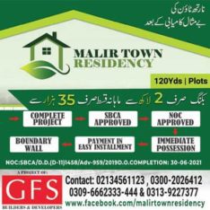 120 yds Plots in Malir Town Residency.Fori Possession Payment Asaan iqsaat me