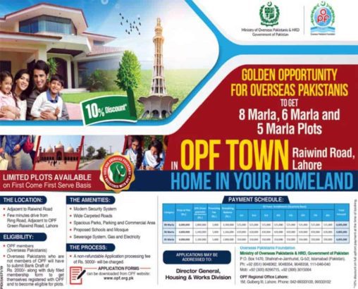 Golden Chance Overseas Pakistanis.Plots in OPF Town