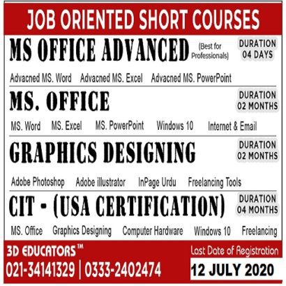 JOB ORIENTED SHORT COURSES IN KARACHI – 3D Educators