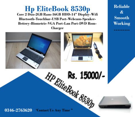 Hp Elitebook 8530p Core 2 Duo, 2Gb Ram,250GB Hard Drive,Wifi, Camera