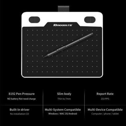 10moons 6 Inch Graphic Tablet 8192 Levels Digital Tablets Drawing Tablet