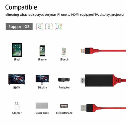 1080P 2M 8 Pin to HDMI TV AV Adapter Cable for iPhone 5 6 6S 7 7 Plus iphon