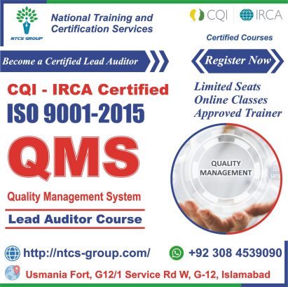 CQI IRCA ISO 9001:2015 (QMS) Lead Auditor course in Islamabad
