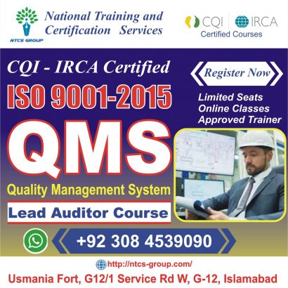 CQI IRCA ISO 9001:2015 (QMS) Lead Auditor course in Islamabad