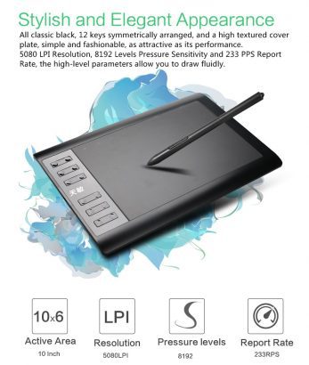 10moons 10*6 Inch Professional Graphic Tablet 8192 Levels Digital Drawing