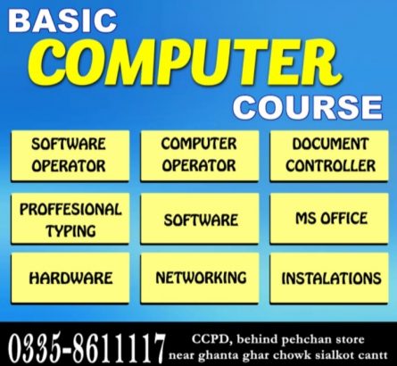 Basic computer Course at ccpd in sialkot Cantt Pakistan