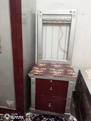 Bed, side tables , dressing, showcase, almirah
