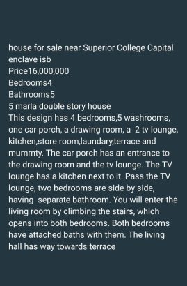 5 Marla Double Storey House For Sale