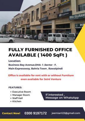 Furnished Office for Rent or Joint Venture