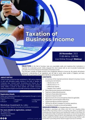 Workshop on Taxation of Business Income