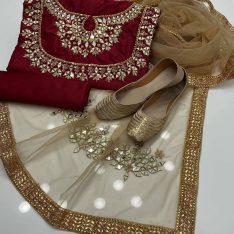 04 Pcs Suit Kataan mirror work shirt Along net mirror work dup