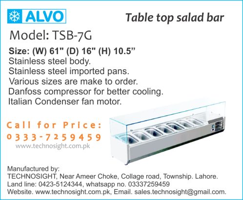 ALVO Salad Bar Chiller, Russian Salad Bar Counter, Fruit Chaat Counter