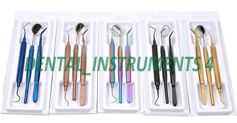 Dental 3 pcs Basic Examination 5 Kit Blue,Black,Multi,Gold,Rose gold C