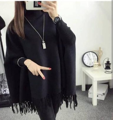 1 Pc Women’s Stitched Fleece Plain Poncho