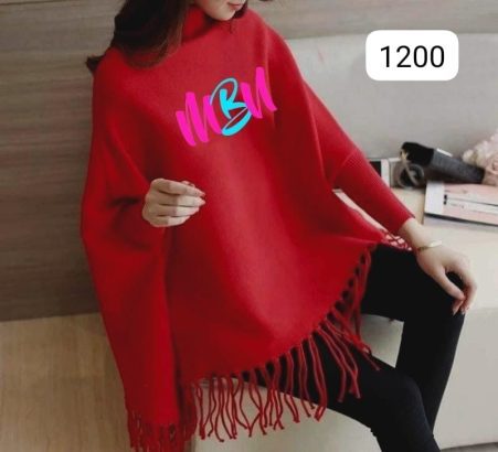 1 Pc Women’s Stitched Fleece Plain Poncho