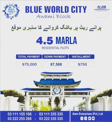 Blue World City Islamabad 5, 8, 10 Marla & 1 Kanal Plots