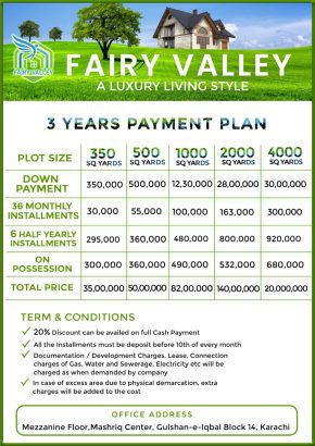 Plots Land on installments for Sale : 99 years Lease