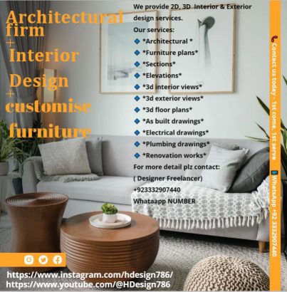 We provide 2D, 3D Interior & Exterior design services.